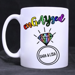 Personalised Lesbian Wedding 'enGAYged'  Mug